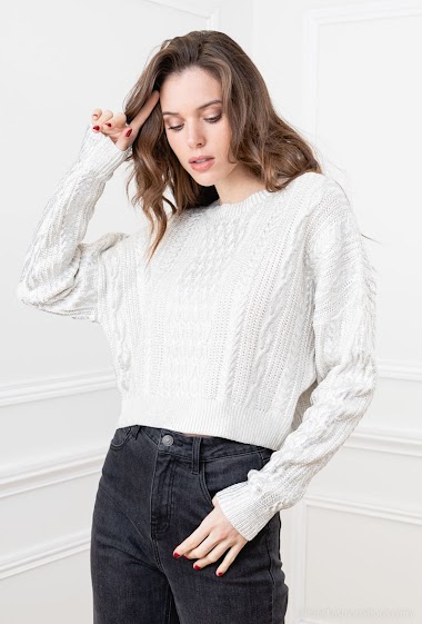 Wholesaler Rosy Days - Cropped metallized cable knit jumper