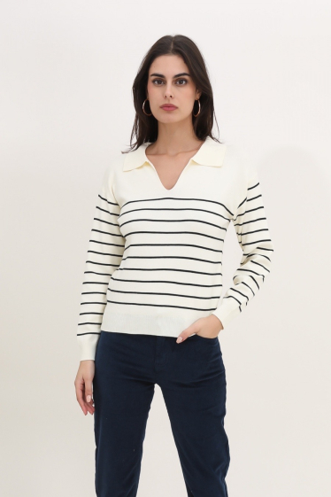 Grossiste Rosy Days - Pull marinière à col polo