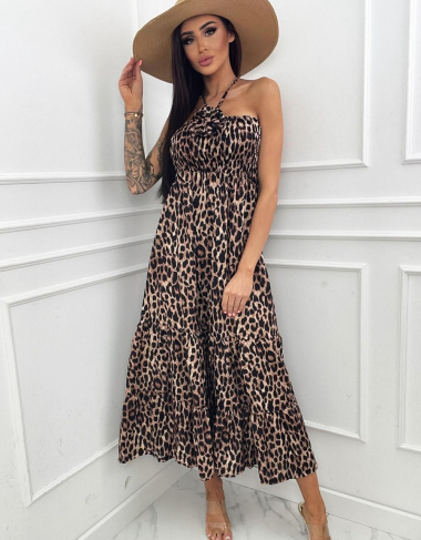 Wholesaler Rosy Days - Off-the-shoulder animal print dress with removable 3D flower