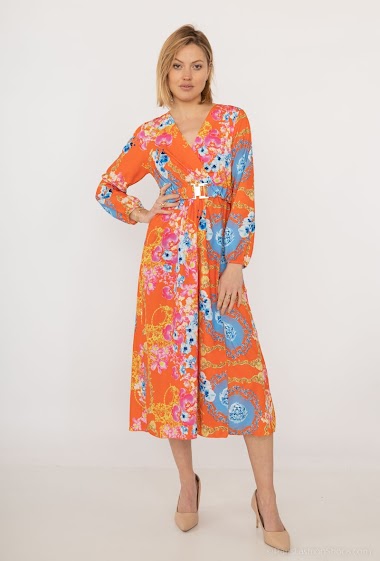 Wholesaler Rosy Days - Wrap printed dress with belt
