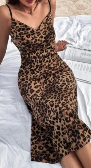 Grossiste Rosy Days - Robe longue moulante à imprimé léopard