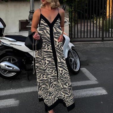 Mayorista Rosy Days - Vestido largo de leopardo con ribetes de viscosa en contraste