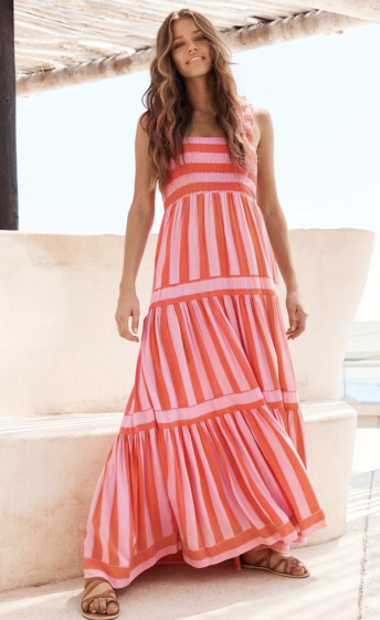 Wholesaler Rosy Days - Maxi dress with striped print and bow straps