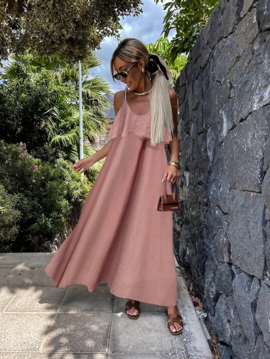Wholesaler Rosy Days - Flowing maxi dress with white cord straps