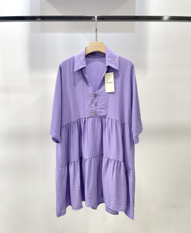 Großhändler Rosy Days - Lockeres Kleid aus Viskose mit Rüschen und Hemdkragen