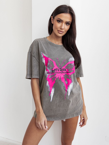 Grossiste Rosy Days - T-shirt à imprimé papillon à l'avant en coton