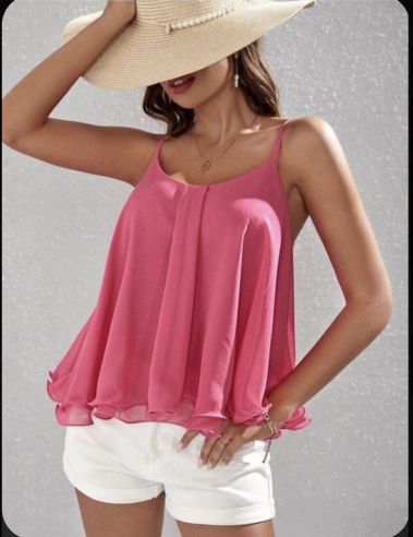 Wholesaler Rosy Days - Ruffled chiffon tank top with straps