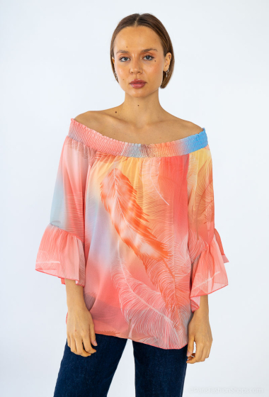 Wholesaler Rosy Days - Colorful flowing top with feather print