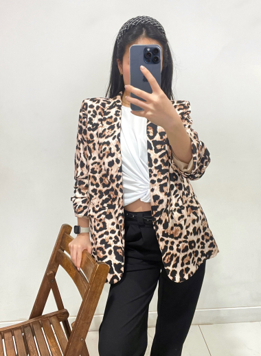Grossiste Rosy Days - Veste blazer à imprimé léopard et manches froncées