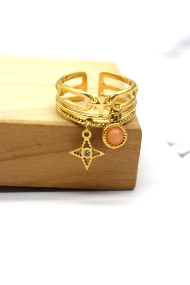 Großhändler Rouge Bonbons - Verstellbarer Ring mit Stern- und Steinanhänger aus Edelstahl