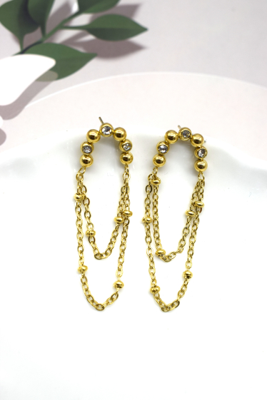 Wholesaler Rouge Bonbons - EARRINGS WITH TWO STEEL CHAINS