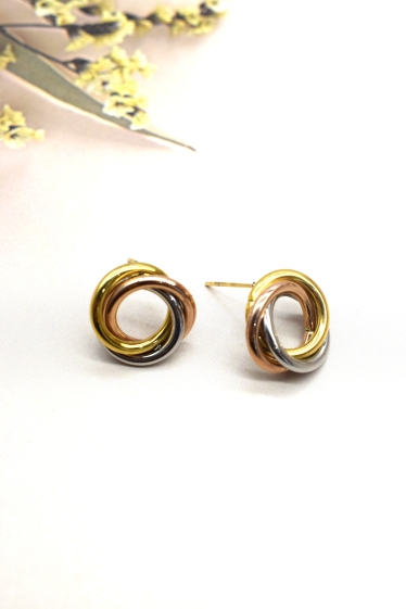 Wholesaler Rouge Bonbons - Crossed circles earrings in stainless steel