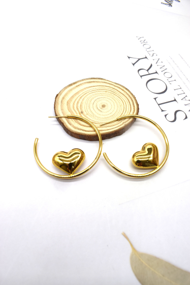 Wholesaler Rouge Bonbons - Stainless steel heart hoop earrings