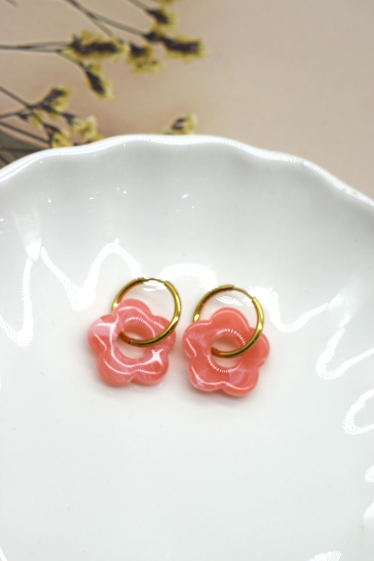 Grossiste Rouge Bonbons - Boucles d'oreilles fleur en acier inoxydable