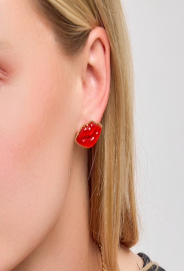 Grossiste Rouge Bonbons - Boucles d'oreilles lèvres en acier inoxydable