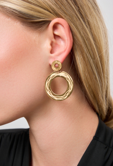 Wholesaler Rouge Bonbons - Round dangling earrings in stainless steel