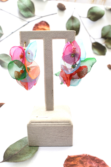 Grossiste Rouge Bonbons - Boucles d'oreilles pendants fleurs en acier inoxydable