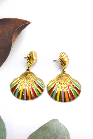 Wholesaler Rouge Bonbons - Stainless steel scallop-shaped dangling earrings