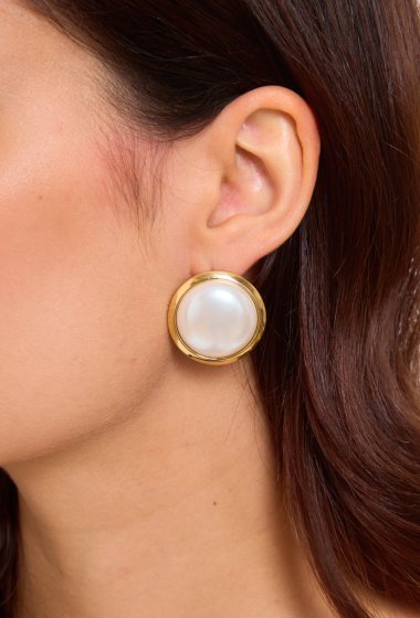 Grossiste Rouge Bonbons - Boucles d'oreilles perle en acier inoxydable