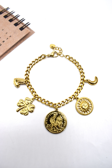 Wholesaler Rouge Bonbons - Rooster sun moon flower pieces charm bracelet in stainless steel