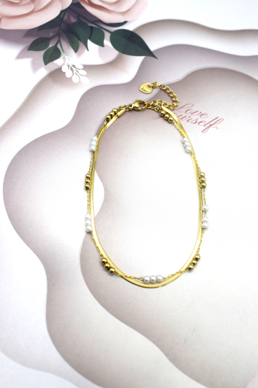 Grossiste Rouge Bonbons - Bracelet de cheville perle en acier inoxydable