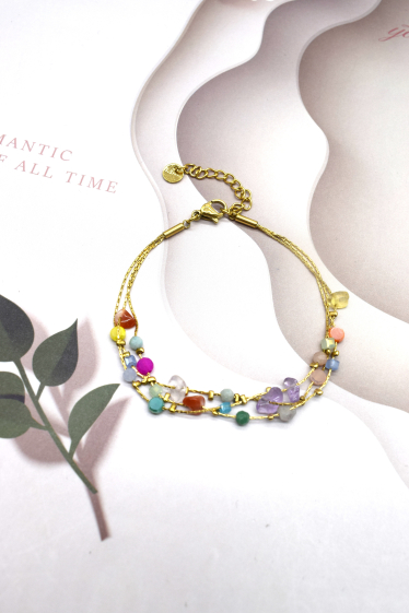 Wholesaler Rouge Bonbons - Stainless steel bracelet and irregular stones