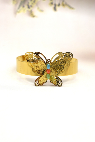 Grossiste Rouge Bonbons - Bracelet jonc papillon en acier inoxydable