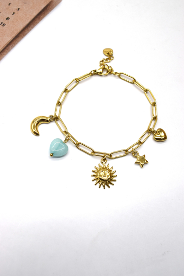 Wholesaler Rouge Bonbons - Sun star heart pendant bracelet in stainless steel