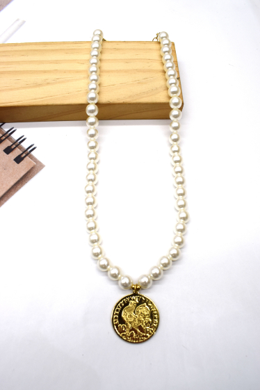 Großhändler Rouge Bonbons - Perlenkette mit Hahnenstück aus Edelstahl