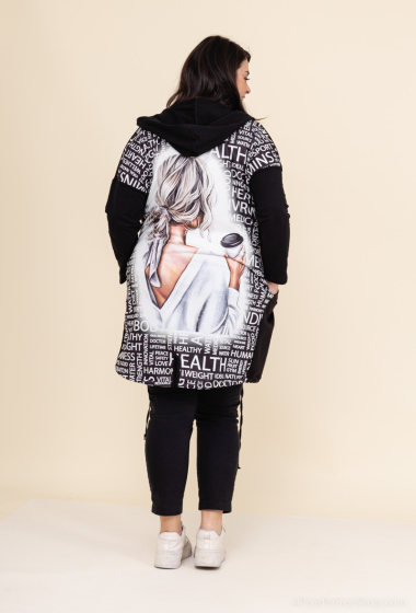 Wholesaler RZ Fashion - Hooded cardigan with printed back