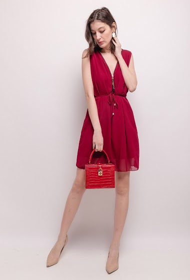 Großhändler RZ Fashion - Kleid mit V-Ausschnitt mit Reißverschluss