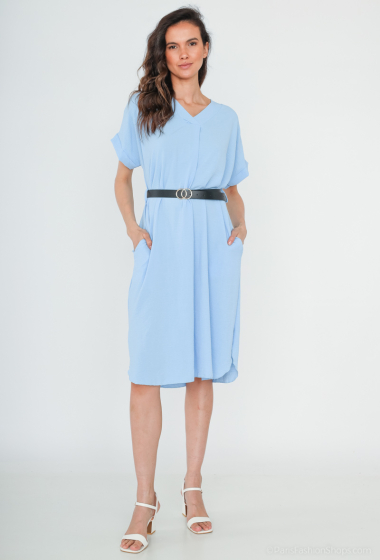 Großhändler RZ Fashion - Kleid mit V-Ausschnitt und Gürtel