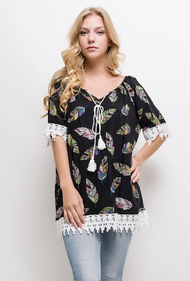 Wholesaler RZ Fashion - Tunic with printed feathers