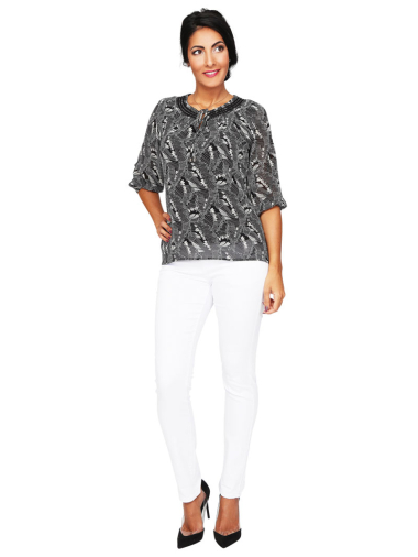 Großhändler S'QUISE - Black top with white fancy print