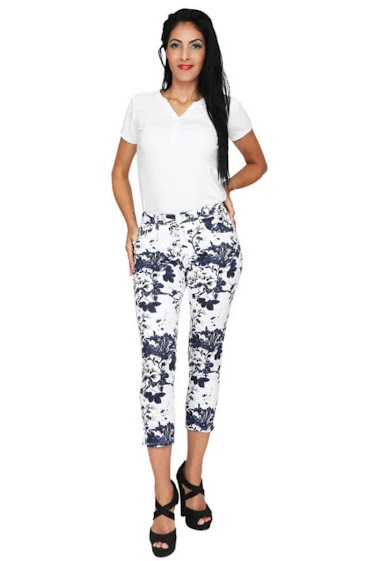 Wholesaler S'QUISE - NAVY FLOWER CROPPED PANTS
