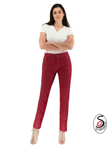 Wholesaler S'QUISE - High-waisted, straight-cut pants in stretch polycotton canvas