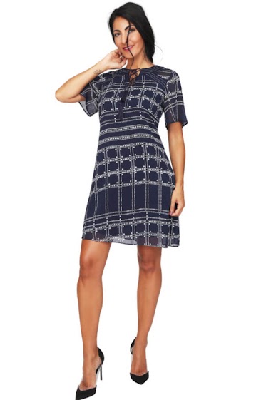 Wholesaler S'QUISE - Navy checked dress