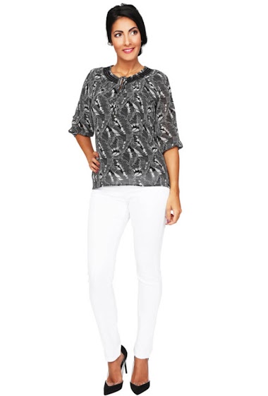 Großhändler S'QUISE - Black top with white fancy print
