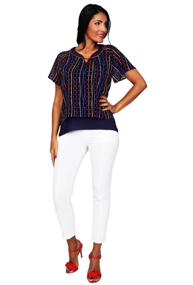 Wholesaler S'QUISE - Navy top with red and royal pattern