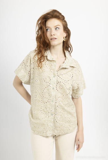Wholesaler Saison du vent - Short sleeve gold print embroidery shirt