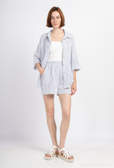 Wholesaler Saison du vent - Striped shirt and shorts set in cotton gauze