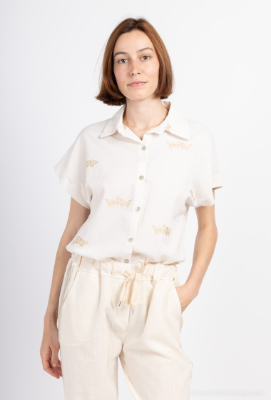 Wholesaler Saison du vent - Short sleeve butterfly embroidery shirt
