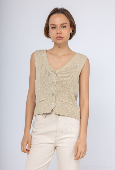 Wholesaler Saison du vent - Buttoned vest in gold thread knit