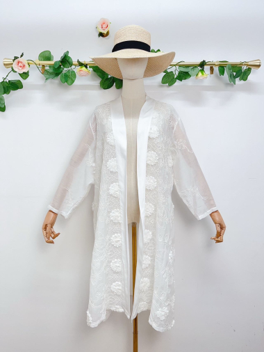 Wholesaler Saison du vent - White open cardigan with embroidery