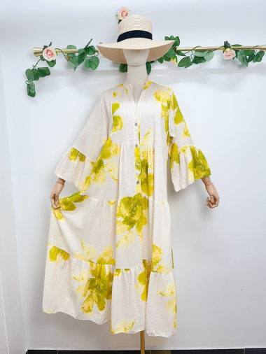 Wholesaler Saison du vent - Long printed buttoned LINEN dress