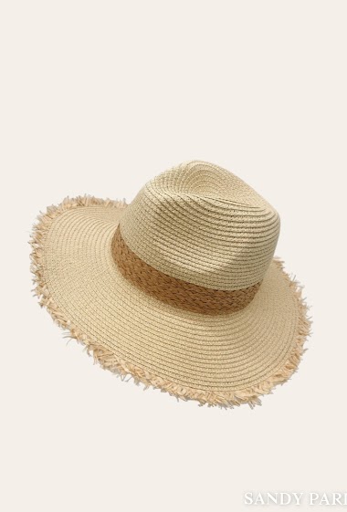 Grossiste Sandy Paris - Chapeau de paille avec ruban avec bord effet brut