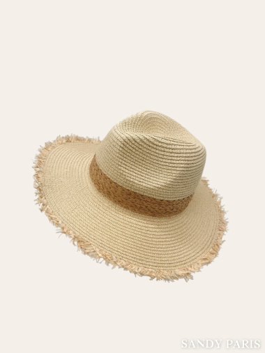 Grossiste Sandy Paris - Chapeau de paille avec ruban avec bord effet brut
