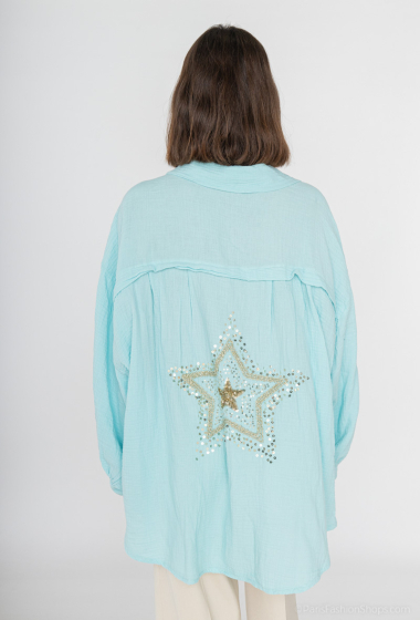Wholesaler Sandy Paris - Oversized cotton gauze shirt with star on the back
