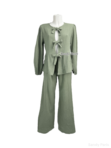 Wholesaler Sandy Paris - Bow blouse and pocket pants set