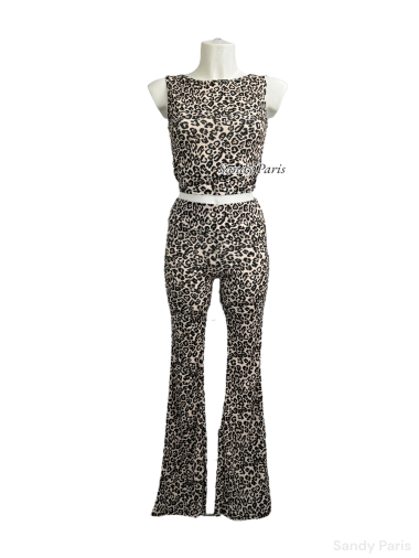 Wholesaler Sandy Paris - Leopard backless top and bell bottom pants set